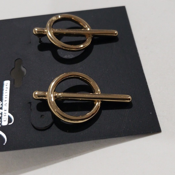 Modern Gold Tone Geometric Bar & Hoop Stud 1.5 Drop Earrings – Trendy Jewelry - Picture 4 of 9